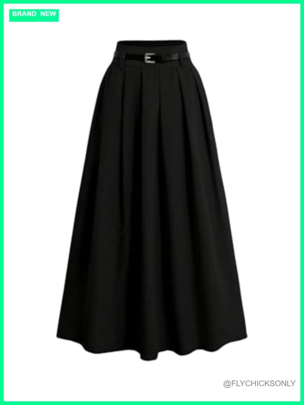 Pleated Maxi Skirt High Waist A-Line Flowy with Pockets